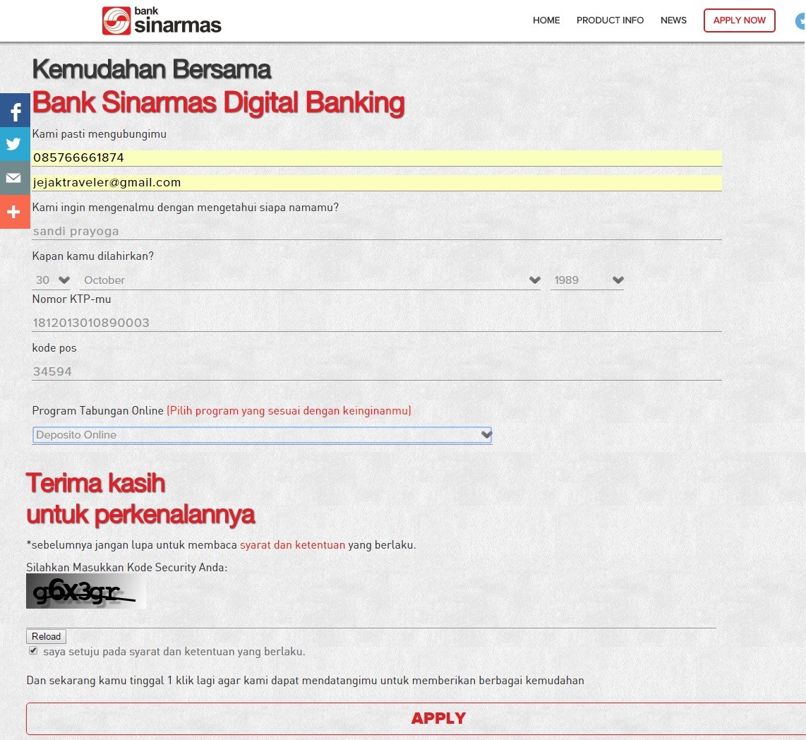 Form Tabungan Online Bank Sinarmas