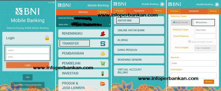 Transfer BNI lewat M Banking