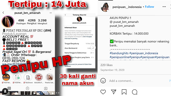 penipu hp instagram