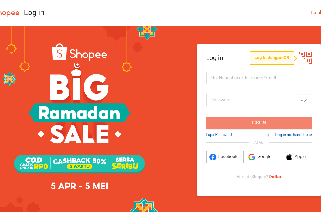 cara login shopee nomor sudah hilang