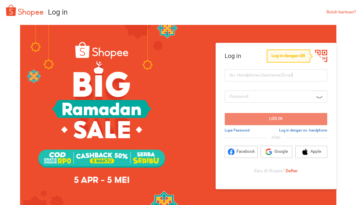 cara login shopee nomor sudah hilang